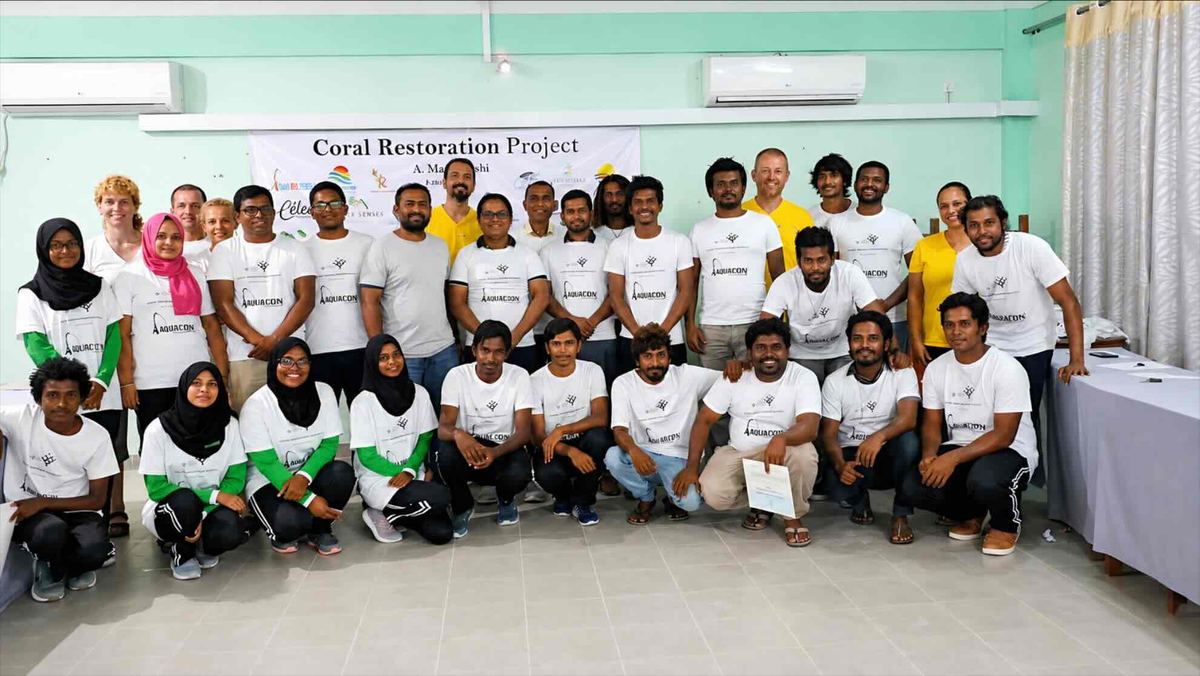 Coral gardeners and the Coral Doctors team after a certificate ceremony